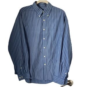 Puritan Shirt Men's L (42/44) Blue Striped Cotton Blend Long Sleeve Button Down